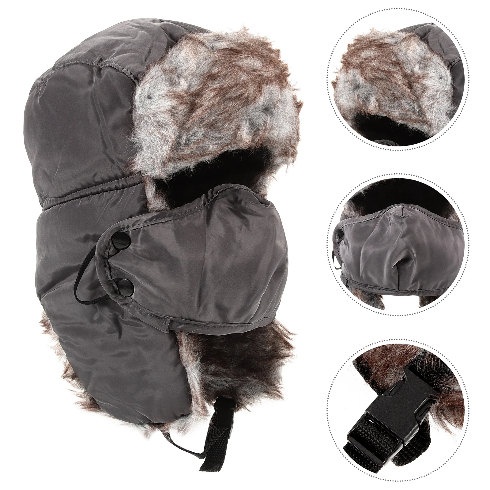 

Winter Hat with Mask Trapper Style Ski Cap for Men Women Ear Neck Coverage Warm Lining Anti-Slip Stitching Grey