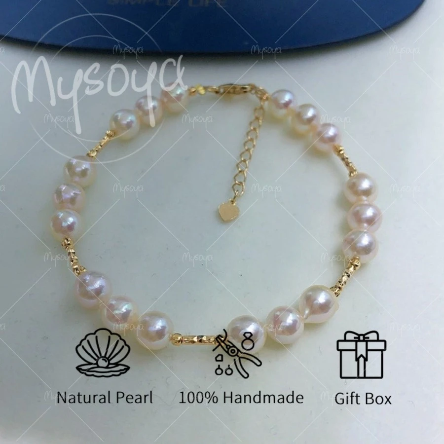 

Браслет MYSOYA из натурального жемчуга Акойя барокко, 6-7 мм, с подарочной коробкой, подарки на годовщину/день рождения, свадебные украшения