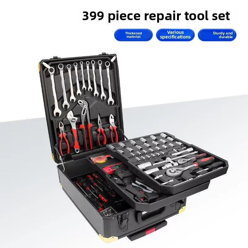 고품질 399피스 스틸 조합 공구 세트 공장 직판 트롤리 케이스 4단 하드웨어 수동 공구
