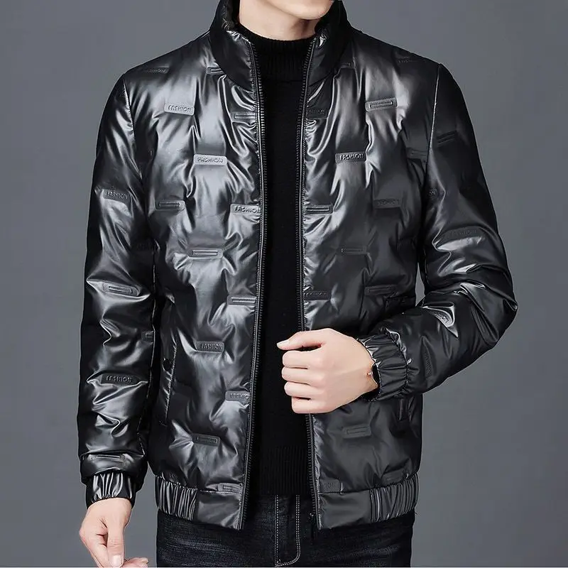 두꺼운 다운 코튼 재킷 남성용 패셔너블 스탠드 칼라 광택 표면 따뜻한 숏 스타일 재킷 겨울 외투