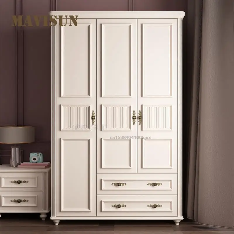 American Wardrobe Closet Simple Modern Small Apartment Bedroom White Cabinet With Swing Door Three-Door Children's Wardrobe