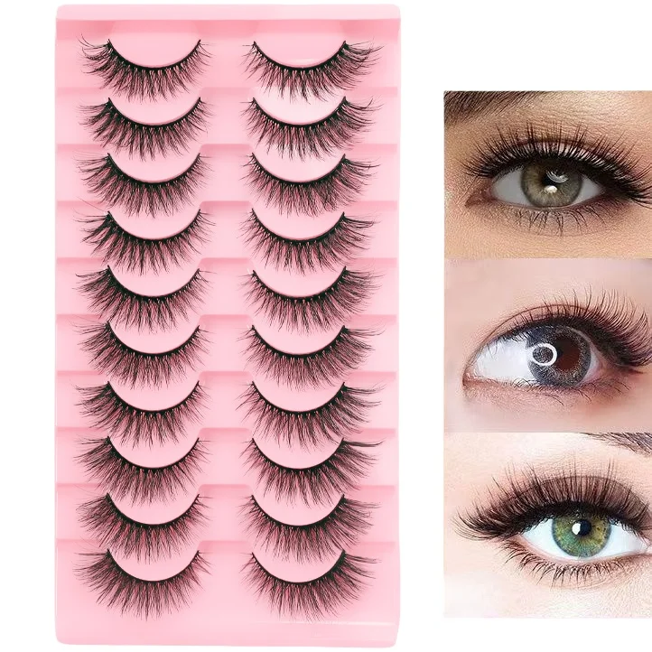Cat Eye natuurlijke make-up valse wimpers, pluizige krullende feeënsimulatiewimpers, herbruikbare 10-paars set