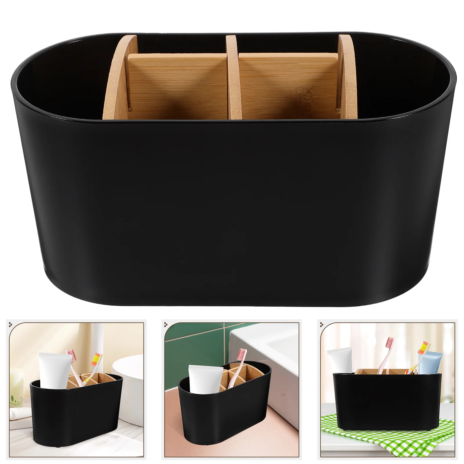 

Toothbrush Holder Made of PP and Bamboo Detachable Design Space-Saving Bathroom Organizer for Toothbrush and Toothpaste Desktop