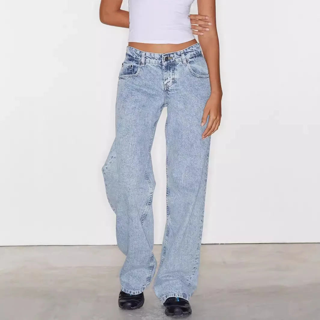 High Waist Straight Leg Jeans for Women Elegant Commute Style Iron-Free Treatment Comfortable Fit High Quality Cross-Border