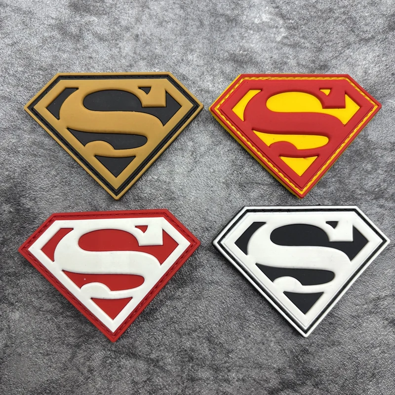 Diamond-shaped S-letter logo armband PVC patch badge applique for clothing and luggage decoration, comes with a free multi-color hook side