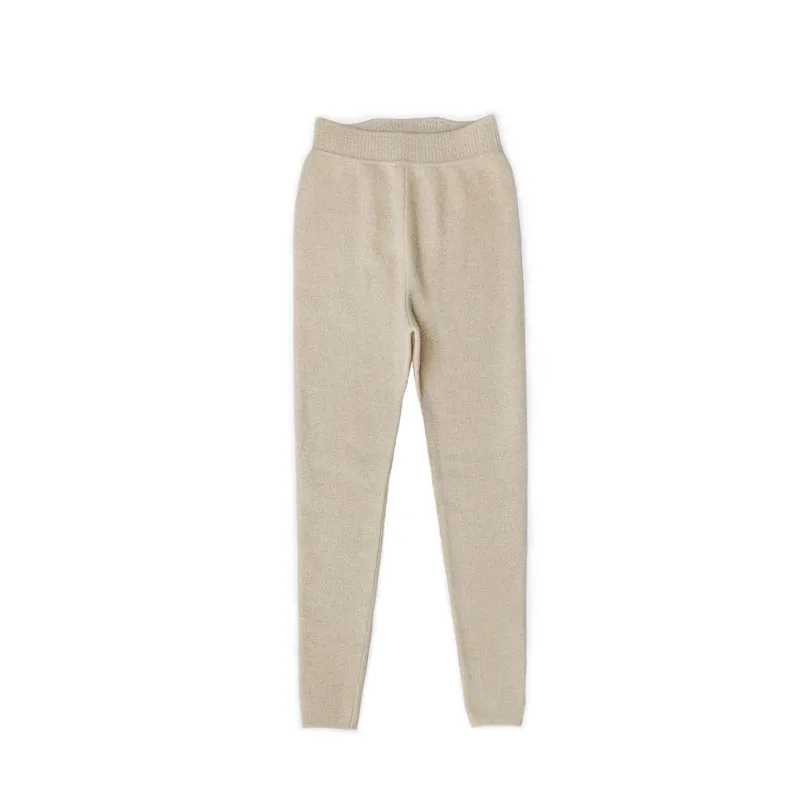 Women's 100% Pure Cashmere Knitted Base Layer Pants Autumn Winter Thick Warm Trousers Cold Resistance Cashmere Trousers