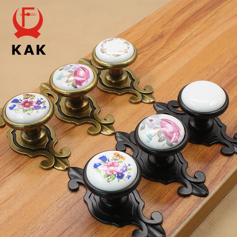 KAK Vintage Bronze Cabinet Handles Black Dresser Knobs Kitchen Cupboard Door Pulls European Style Furniture Handle Hardware