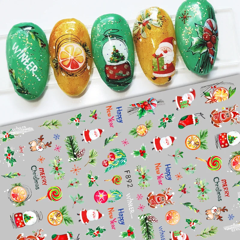 3D Santa Claus Nail Stickers Christmas Decoration Bears Snowman Deer Penguin Nail Sliders Cartoon New Year Decal Manicure Wraps