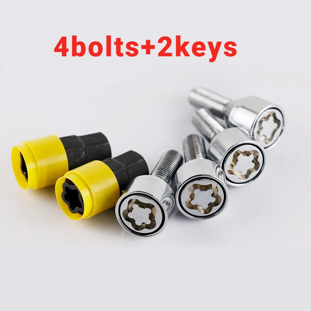 4+2 M12*1.25 High Quality Anti-theft Security Steel Wheel Lock Lug Bolts 28mm Shank Fit Fiat Peugeot Alfa Romeo Seat Citroen