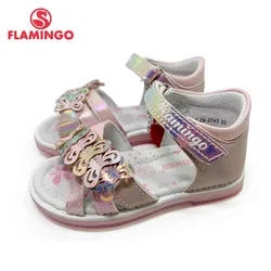 FLAMINGO-Sandálias Planas de Gancho e Loop para Meninas, Design Arqueado, Chlid, Sapatos Casuais para Princesas, Tamanho 23-29, 221S-Z6-2743, 2744