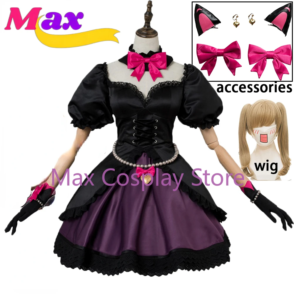 

Max Game OW DVA Hana Song Black Cat Costume Officer Dress Adult Women Halloween Cosplay Costumes+wig Full Set Clothes