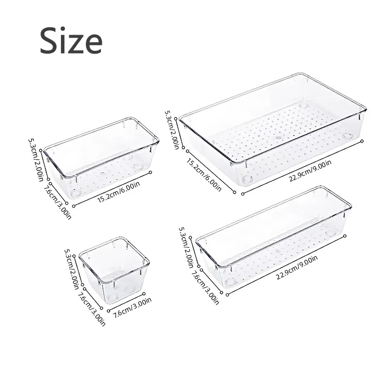 7/14 Pcs Drawer Organizers Set Clear Plastic Desk Dividers Bins Bedroom Dresser Office Storage Box for Makeup Jewelries Gadgets