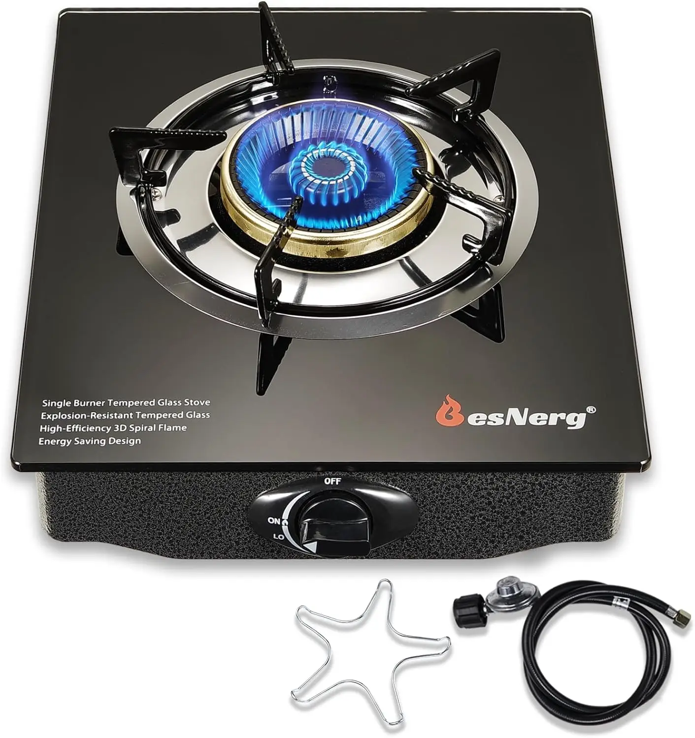 

Propane Stove 1 Burner Gas Stove, 14500 BTU High-Efficiency Auto Ignition Tempered Glass LPG Cooktop with CSA Regulator and Hose