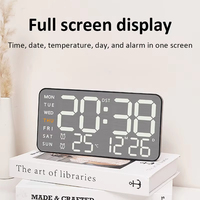Mirror Brushed Finish Wall Clock Silent Wall Clock Table Alarm Premium Time Calendar 12/24H Time/Day/Month/Year/Temp Display