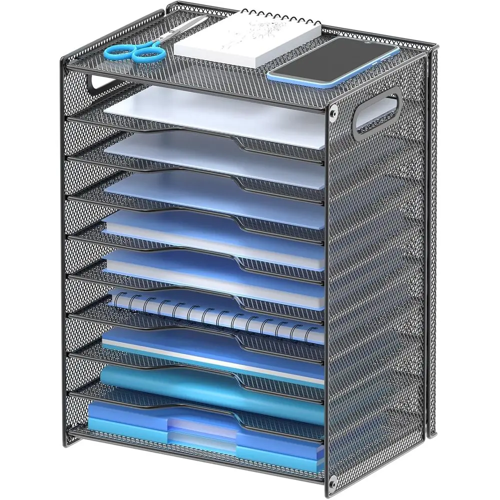 

10-уровневый органайзер для бумаги — сетчатый настольный органайзер для писем с ручками для офисного школьного рабочего стола, черный