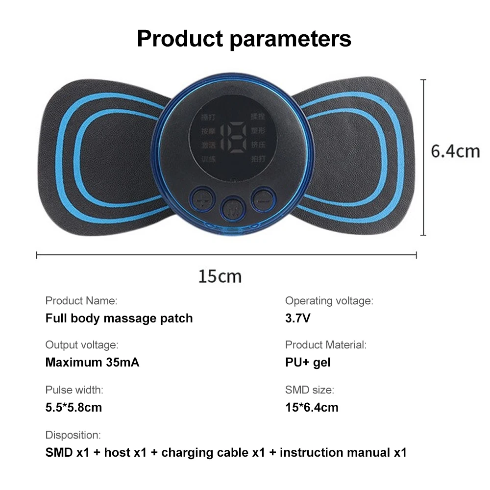 INSMART EMS pemijat leher leher, Stiker bantalan Gel portabel tikar Stimulator pijat penghilang nyeri otot punggung tengkuk