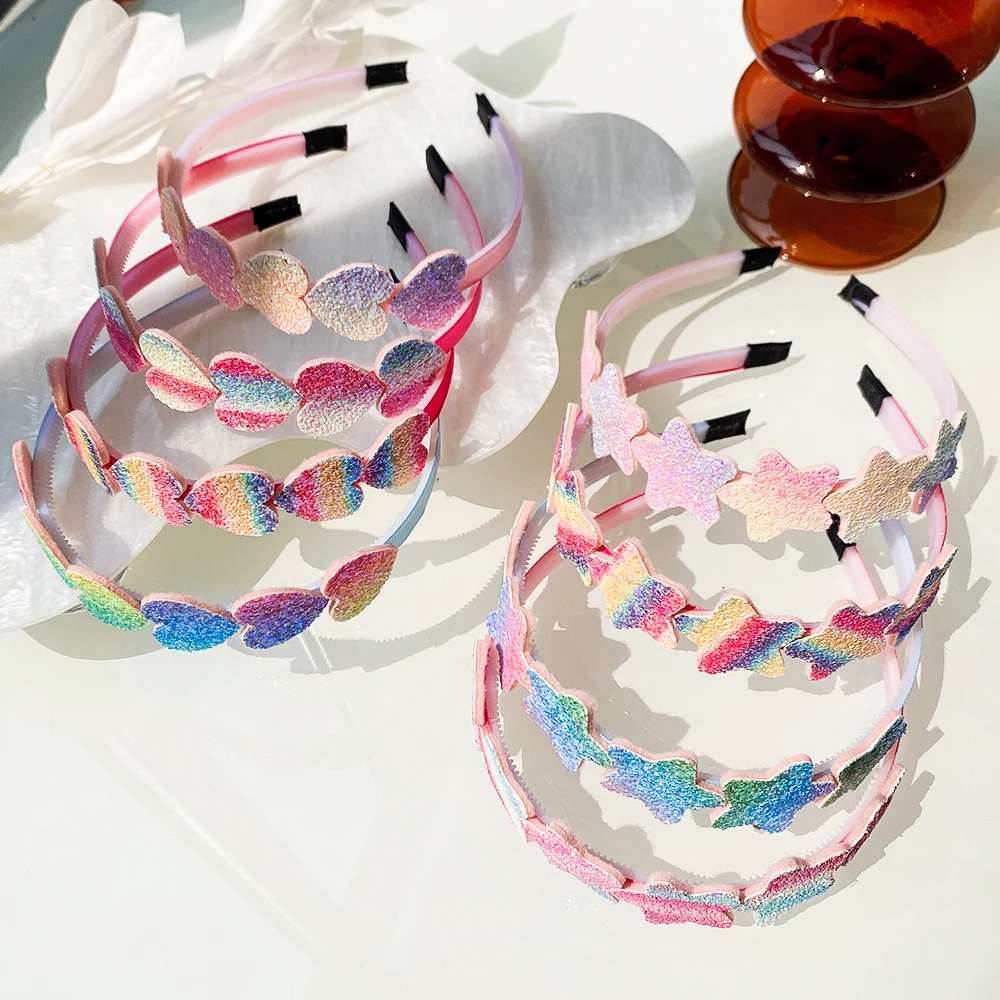 2024 Fashion Girls Glitter Hair Bands Cute Colors Hair Hoop Hairbands Lovely Bow Stars Headbands For Kids Gifts Hair Accessories