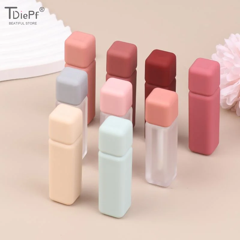1Pcs 5ml Lip Gloss Tube Brush Rod Scrub Square Liquid Lipstick Tubes Bottle Refillable Lip Balm Container Cosmetic Packaging DIY