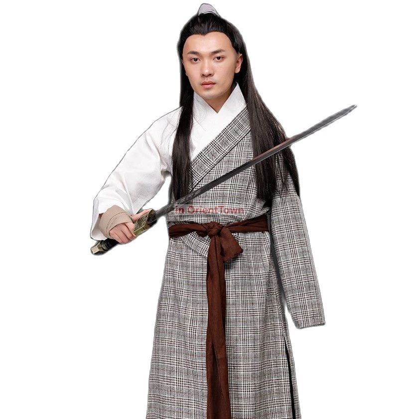 Película de TV Hanfu, ropa de actuación para Cosplay, disfraz antiguo chino para hombre, bata de espadachín, ropa étnica tradicional, vestido de lino y algodón