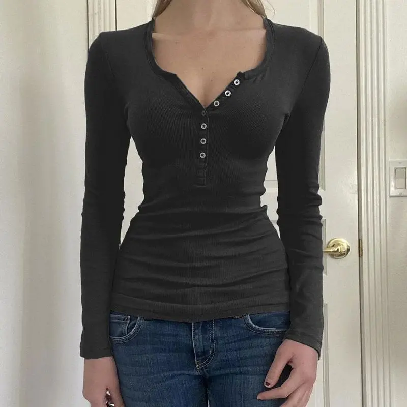 Y2K レディース ベーシック クロップトップ フェアリー ウンゲ ロングスリーブ ボタン スリ 春 2026 ファッション レディース スウェット/ベルベット イート その他素材...