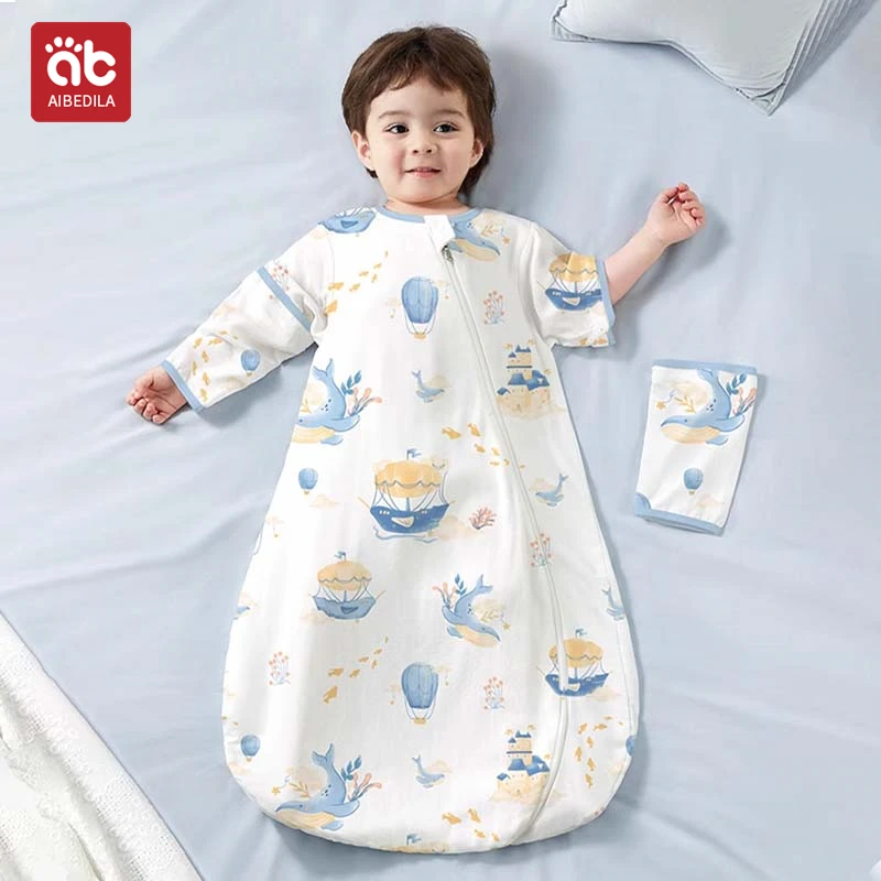 

AIBEDILA Sleeping Pajamas Baby Summer Jumpsuit Thin kids One-Piece Sleepwear Anti Kick Quilt Soft Breathable Cotton Zip Pajamas