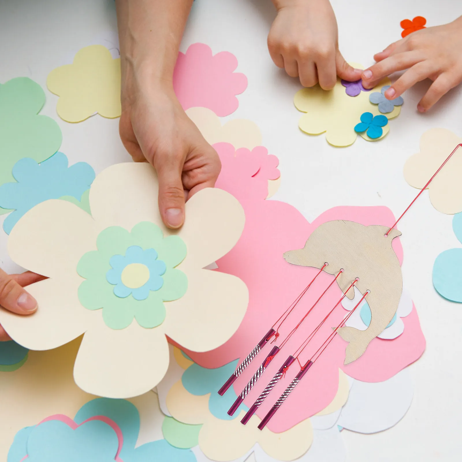 5Sets DIY Wooden Wind Chime Kit Kids Classroom Birthday Party Craft Favors Small Wood Wind Chimes for Kids Painting Creative