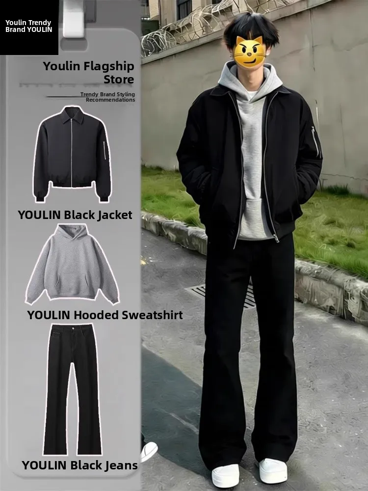 

Cleanfit Cotton Flight Jaet ort Sle for Men Spring Season Casual Wear Zipper Closure Thiened Polyester Fiber Coat