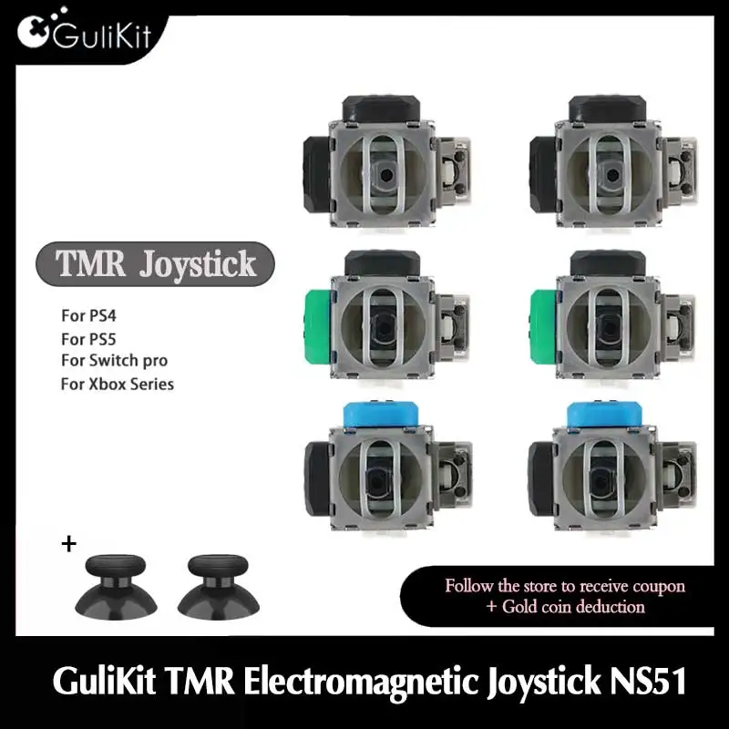 10 Pairs GuliKit TMR Electromagnetic Joystick NS51 with Stick Caps for PS4 PS5 Gamepad Switch Pro Xbox Series Controller