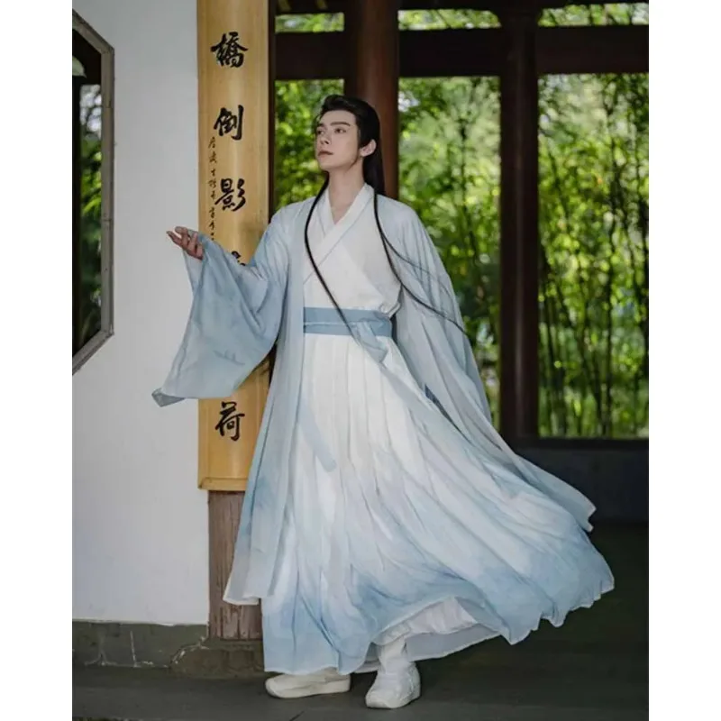 

Antique blue Hanfu, the same for men and women, plus size ancient costumes, Halloween carnival party costumes
