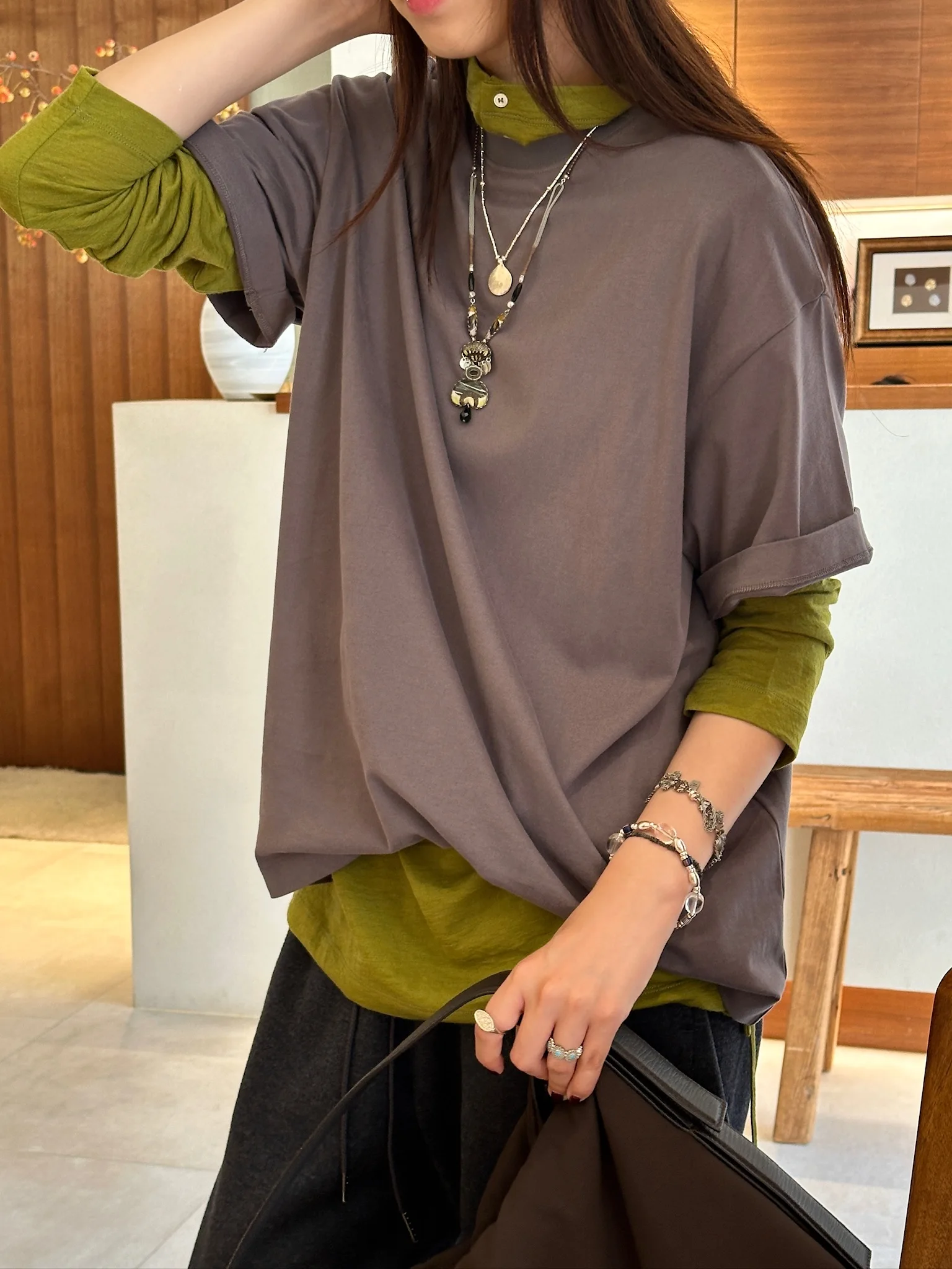 

Comfortable ey round Ne ort Sve T-irt Casual Sle Women's Faion JUNEAN Cotton Material Loose Fit Autumn Winter