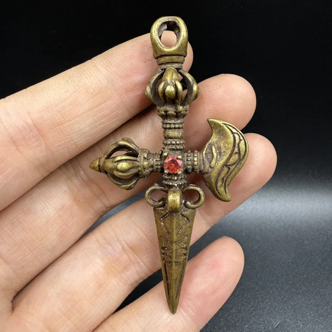 Solid Brass Diamond Vajra Amulet Nepal Buddhist Cross Pendant Keychain
