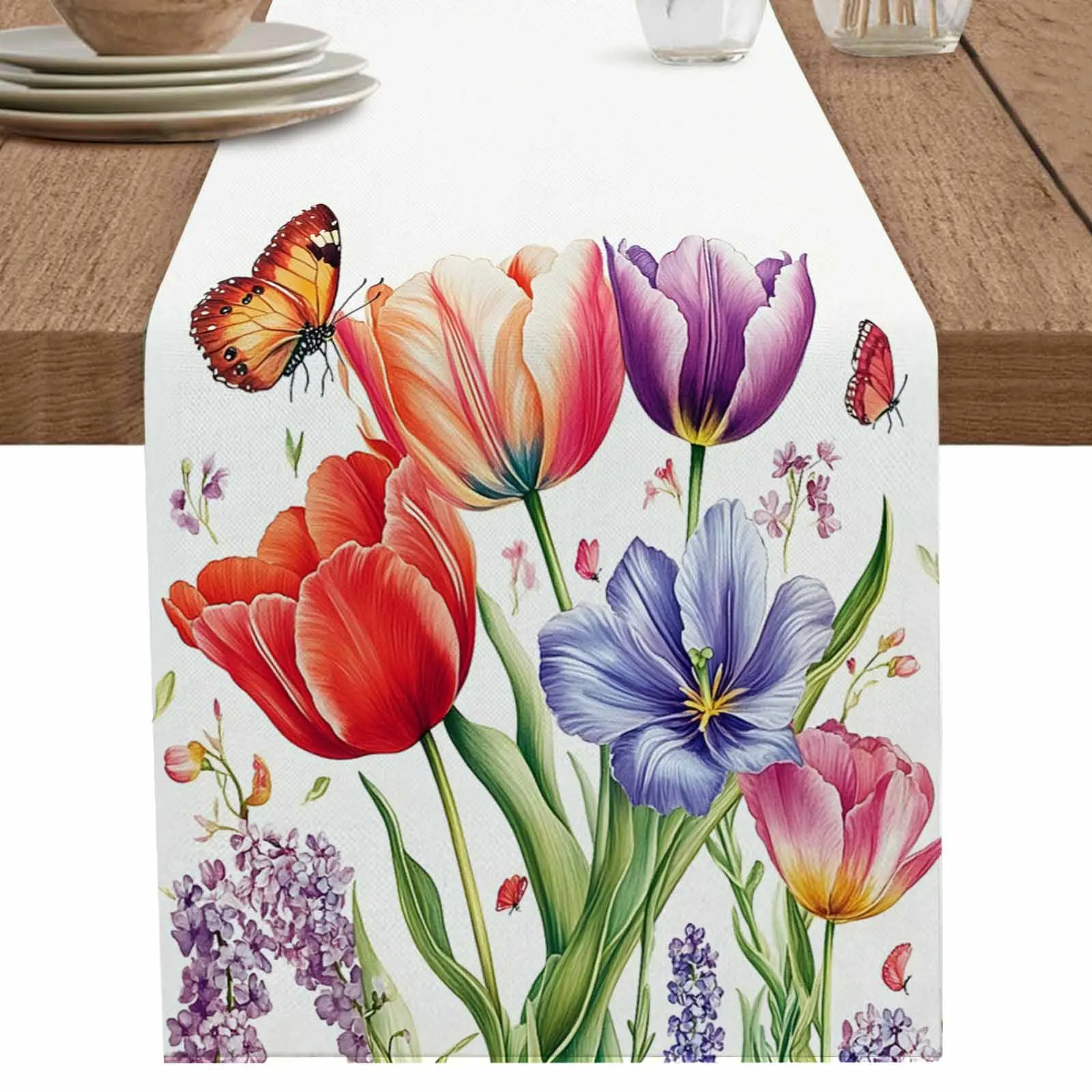 Blooming Tulips Runner Wedding Decor Table Cover Holiday Party Coffee Table Decoration Tablecloth