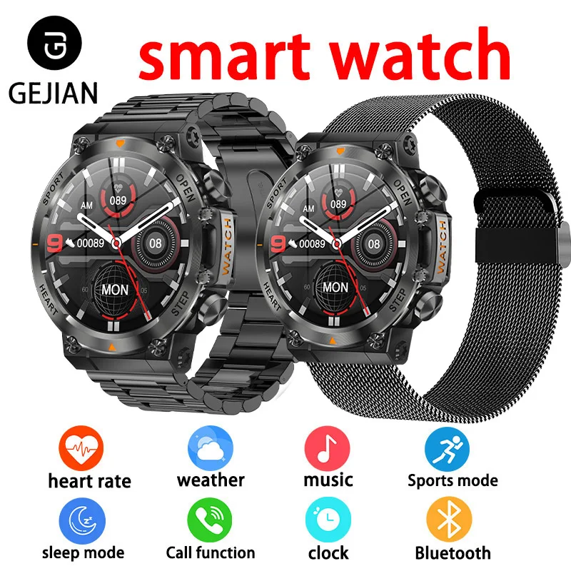 

GEJIAN новые мужские часы с Bluetooth-вызовом 5,1, голосовой помощник, мониторинг сердечного ритма и здоровья, встроенные часы с несколькими спортивными режимами