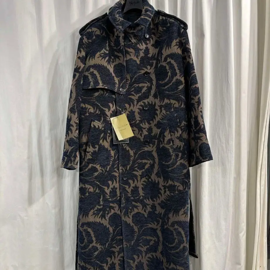

TOP-YAMAMOTO ® retro ethnic style printed long trench coat for men, a niche designer brand coat