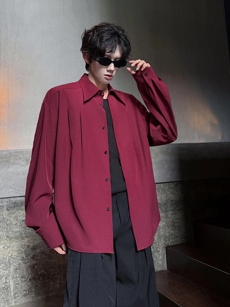 

Red Long Sve Men's irt Autumn High-End Drape Anti-Wrinkle Cufflink Inner Wear Casual Faion Polyester Cosite Fabric