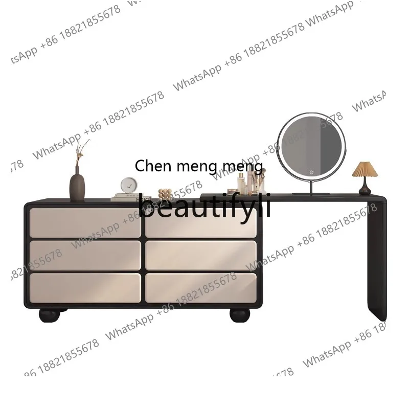 

Bedroom, desk, dresser, integrated black retro style solid wood, small apartment, very narrow end of bed bay window makeup table