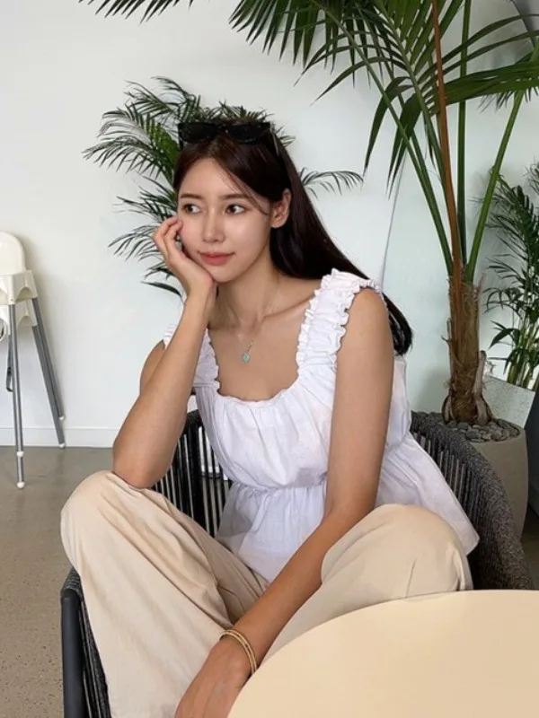 Chicจีบเสื้อกั๊กผู้หญิงฤดูร้อน 2025 ใหม่ตุ๊กตาขนาดเล็กเสื้อกั๊กEle irtเดินทางSleหลวมFit Svel ortความยาว