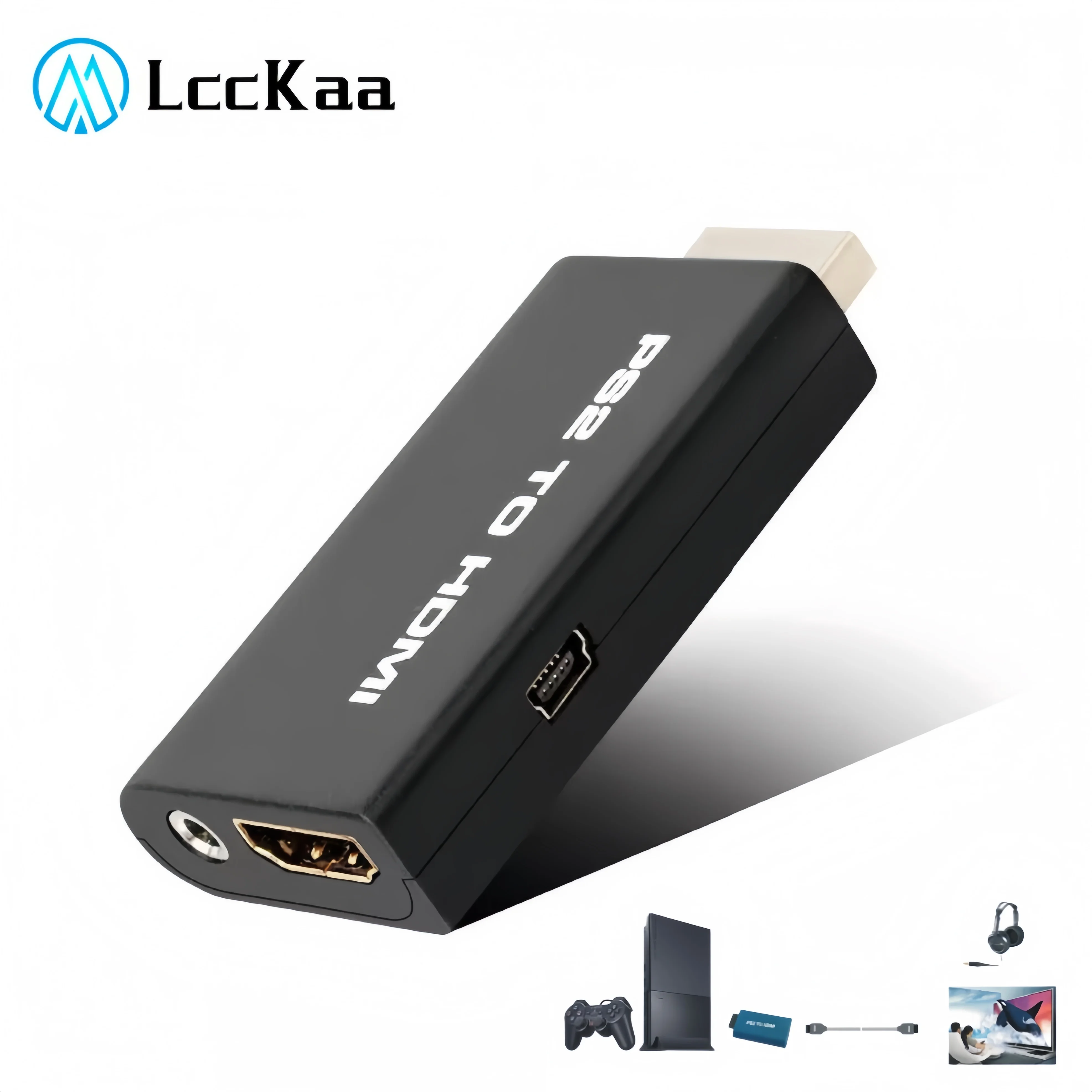 LccKaa PS2 to HDMI-compatible Audio Video Converter Adapter 480i/480p/576i with 3.5mm Audio Output for All PS2 Display Modes