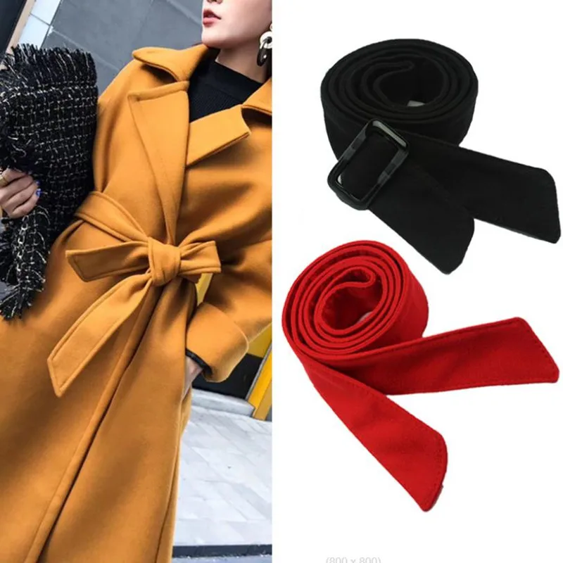 Woolen Coat Women's Belt Accessories New Double-sided Woolen Cashmere Windbreaker Woolen Strap Beige Black Red Accessories