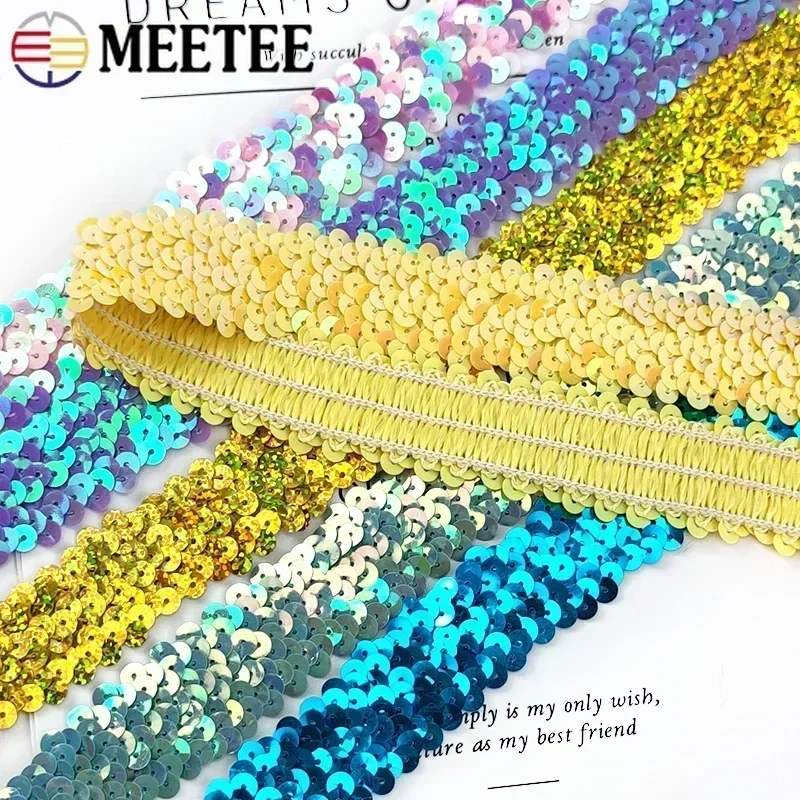 2/3/5/10Meters 30mm Sequin Lace Trim Elastic Band Ribbon Stretch Fabric for Dress Curtain Clothes DIY Latin Sewing Accessories