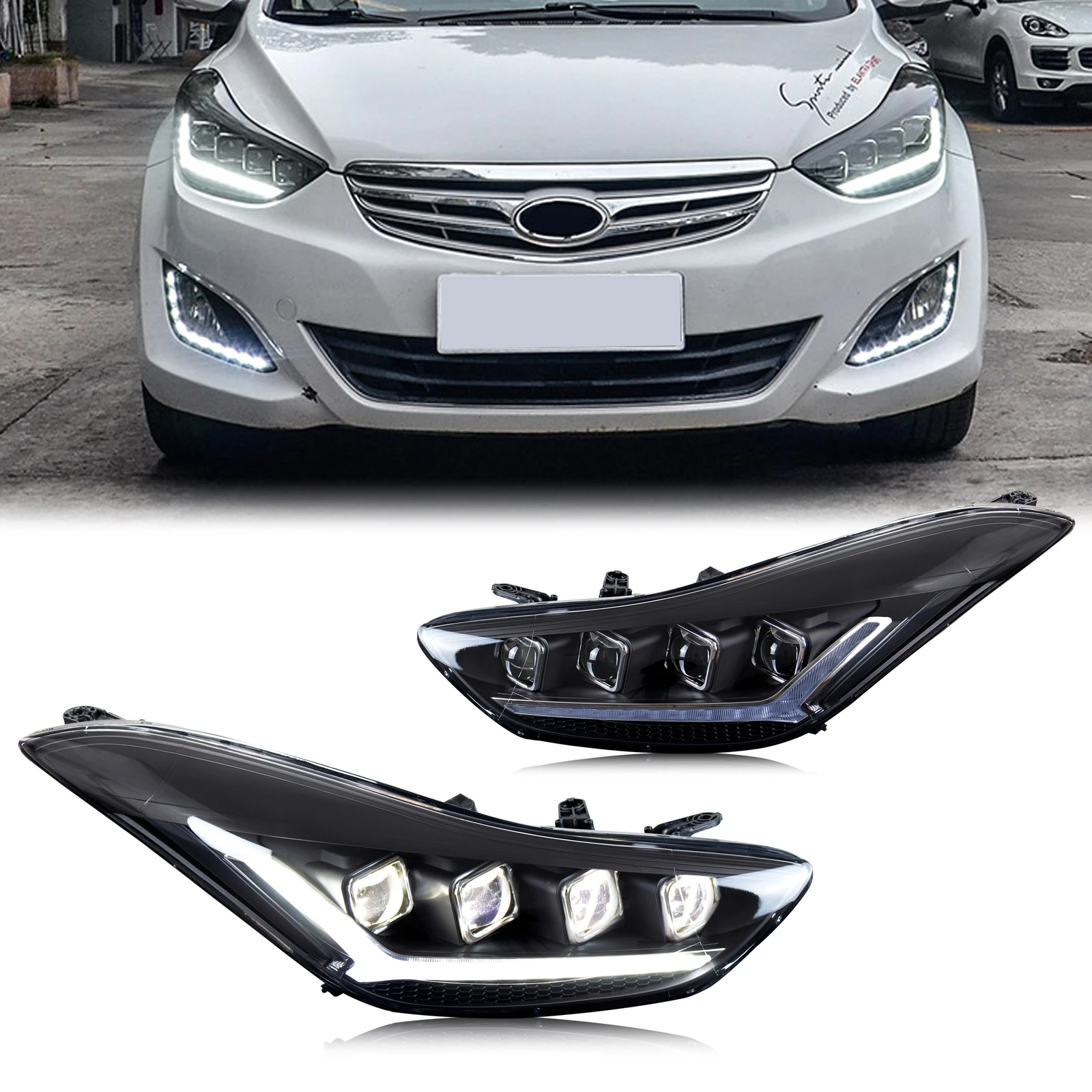 

LED Headlights for Hyundai Elantra 2011-2015 Sedan GLS SE Sport DRL Projector Sequential Turn Signal Front Lamps Assembly