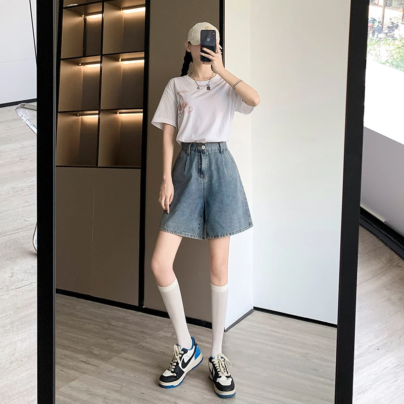 Casual Streetwear Summer Denim Shorts Women Half Length Loose Wide Leg Bermuda Feminina 5XL 6XL Big Size Jeans Short Femme Pants