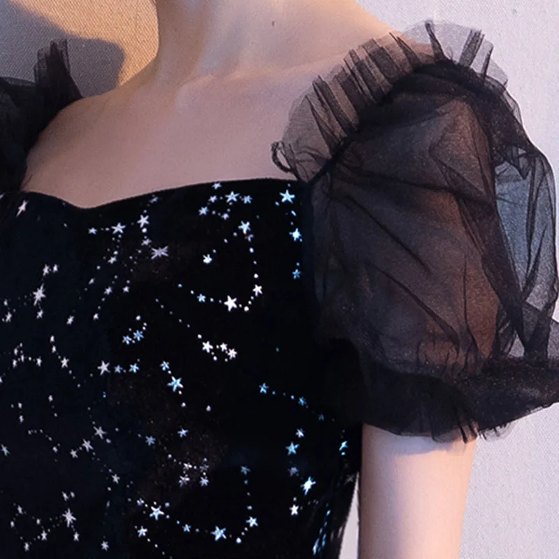 DongCMY luxuoso vestido de noite preto, Novo temperamento preto pequeno vestido de celebridades, Banquete saia curta, 2023