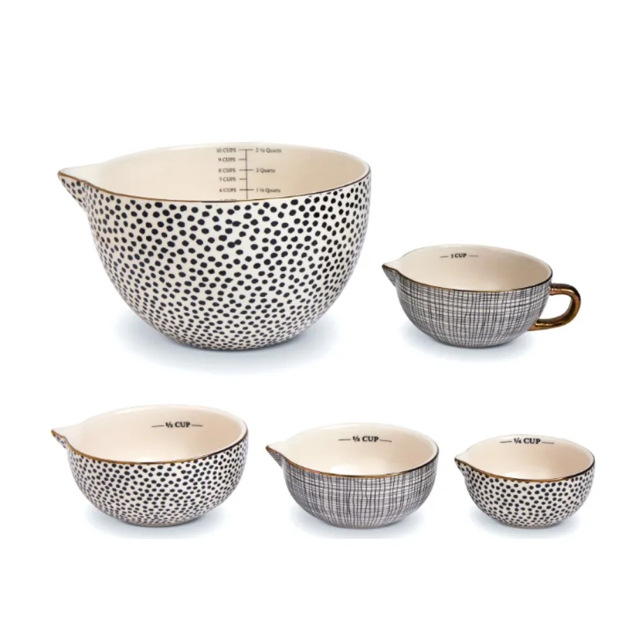 

Thyme and Table 5-Piece Ceramic Mixing Bowl and Measuring Bowl Set Dot Pattern