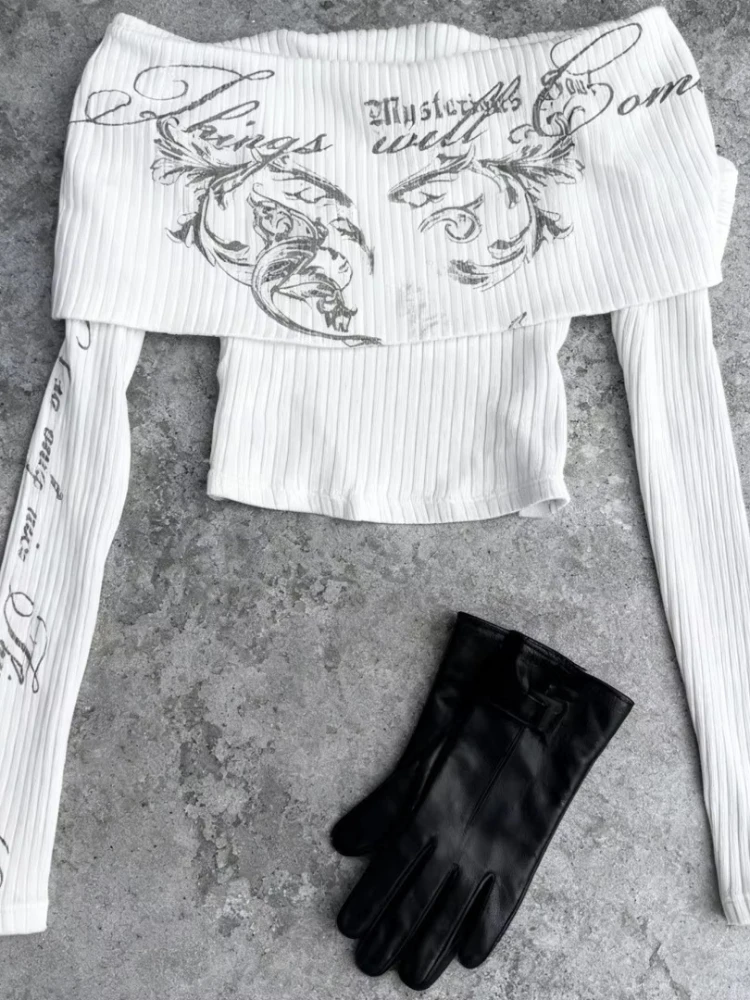 Camiseta feminina de manga comprida, manga comprida, elegante, sem ombro, gola única, elegante, emagrecimento, essencial para primavera e S