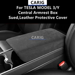 For TESLA MODEL 3/Y Central Armrest Box Sued,Leather Protective Cover Interior Modification Refit Accessories