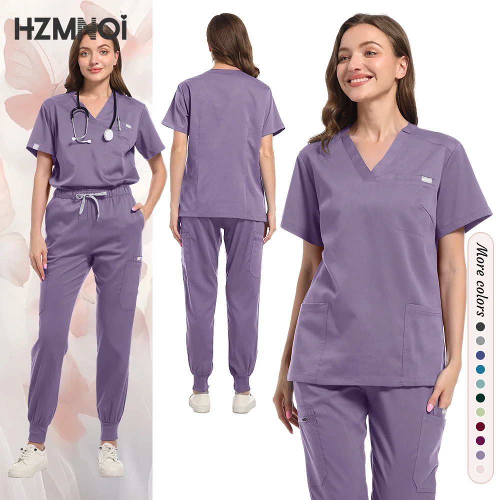 High Quality Soft Elastic Fabric Medical Scrub Sets Blouse and Pants Beauty Salons Dental Hospitals Nurse Vet Working Clothes