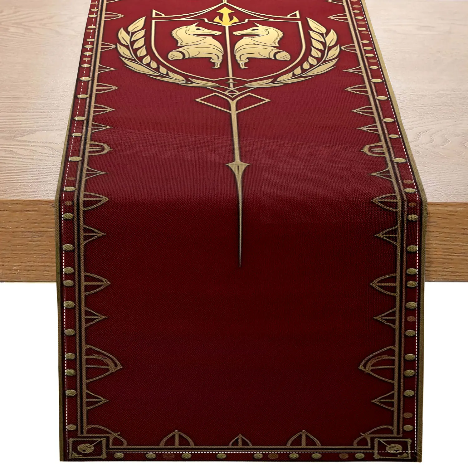

1 Piece of Medieval Theme Table Runner, with Knight Shield, Spear and Horse Head Pattern, Suitable for Medieval Theme Parties, Renaissance Market, Castle Style Decoration