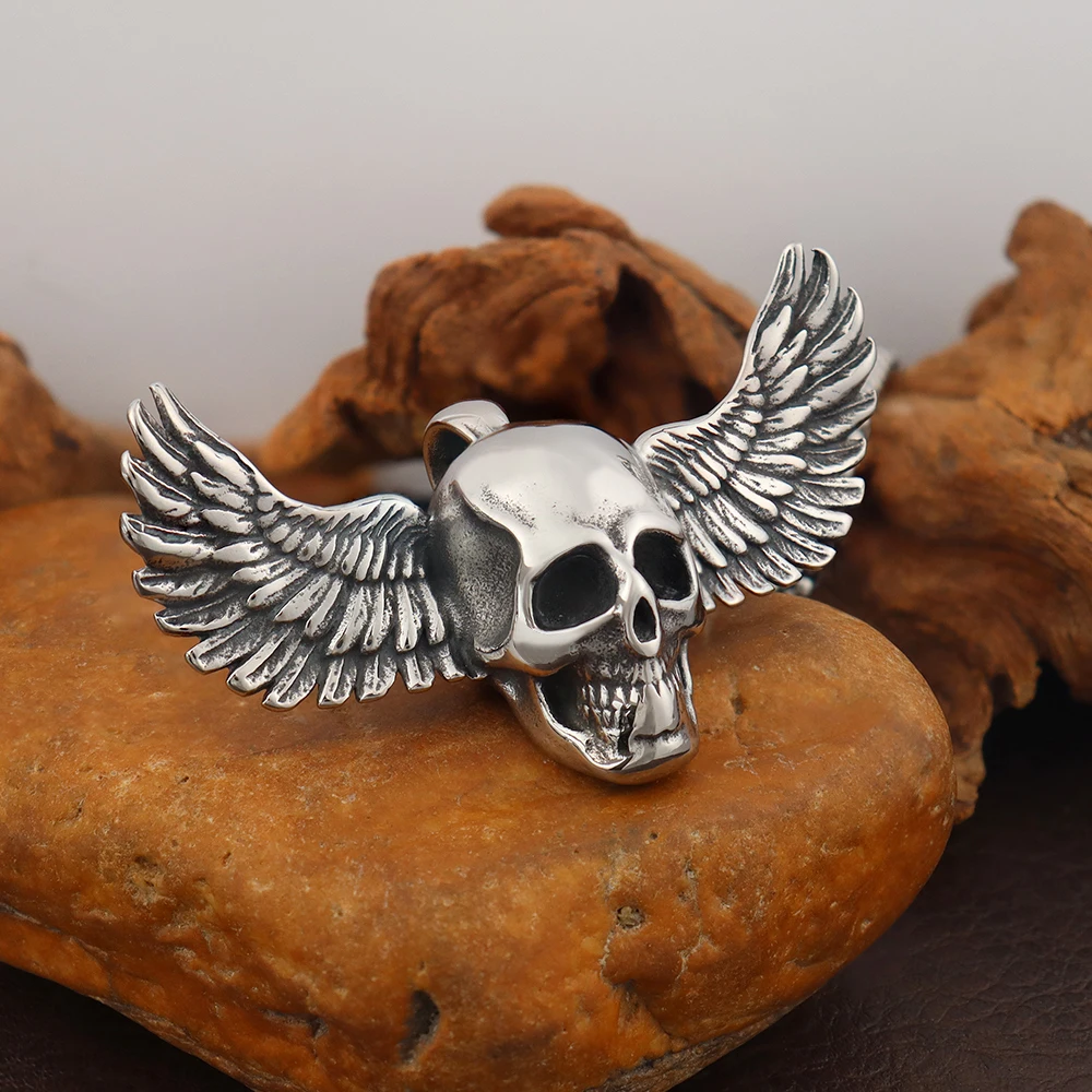 Unique Design Fallen Angel Wings Skull Pendant Chain Never Fade Stainless Steel Gothic Skull Necklace Popular Jewelry Wholesale