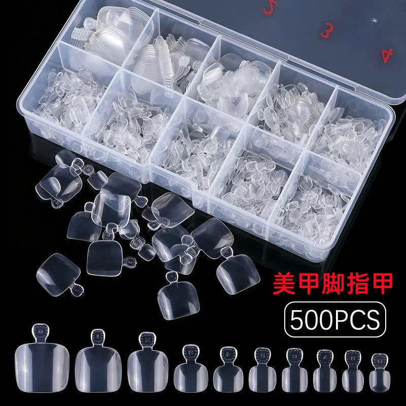 Toe nail patch beauty feet transparent fake nails 500-piece box of short-style full-coverage foot nail sheets Mask decoration